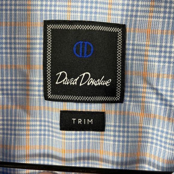 David Donahue Button Up Shirt Men's 17.5 34/35 Blue/Orange Tattersall Trim - Picture 5 of 12